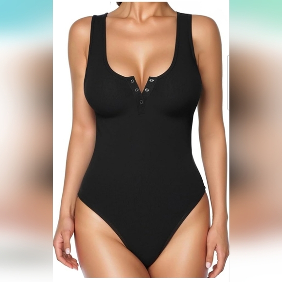 Popilush Black Button Down Sleeveless Tummy Control Tank Bodysuit Size 3XL/4XL - Picture 1 of 12